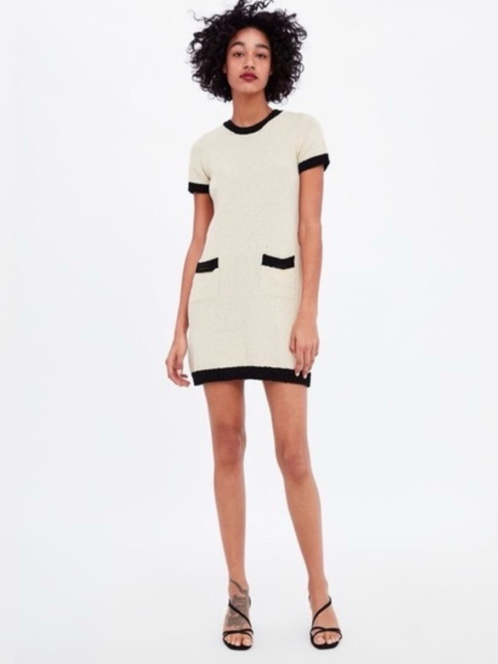 Karl Lagerfeld tweed contrast trim short sleeve dress.